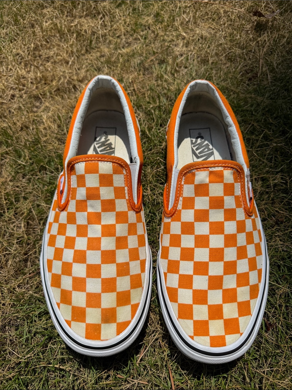 Vans Checkerboard Slip-On in Orange and White - Picture 2 of 7